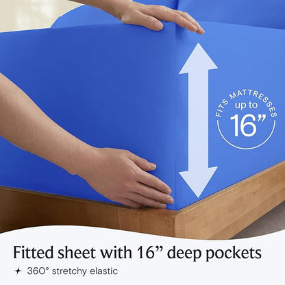 LuxClub 3 PC Twin Sheet Set, Deep Pockets Wrinkle Free Cooling Bed Sheets Hotel Bedding for Women, Men, Kids & Teens, Includes 1 Fitted Sheet, 1 Flat Sheet and 1 Pillowcase-Silky Soft Marine Blue