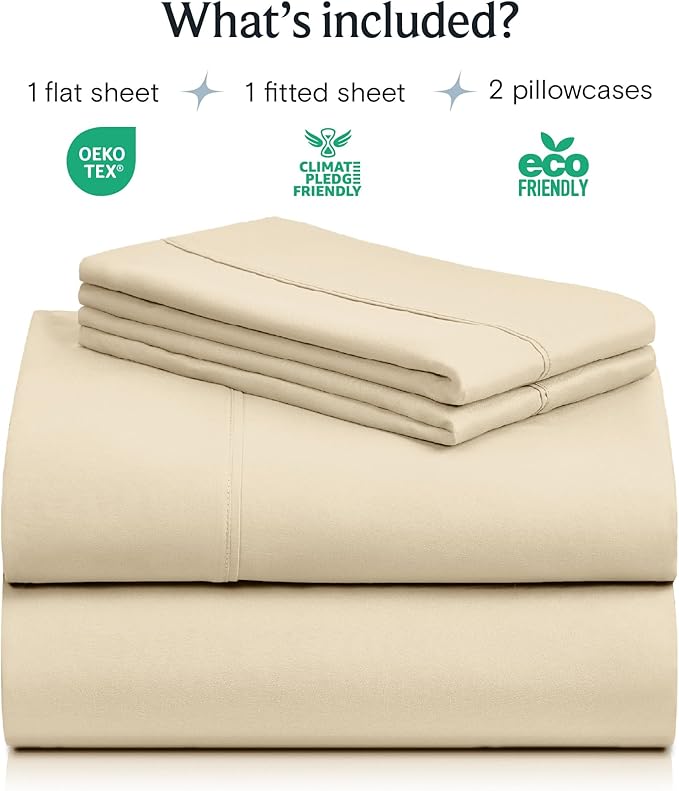 LuxClub 4 PC Queen Sheet Set, Deep Pockets Wrinkle Free Cooling Bed Sheets Hotel Bedding for Women, Men, Includes 1 Fitted Sheet, 1 Flat Sheet and 2 Pillowcases-Cream