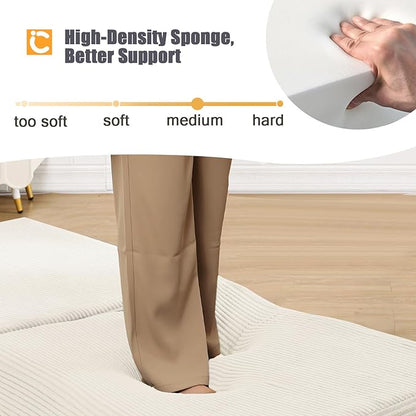 COMAX Folding Sofa Bed, Fold Out Chair, Foldable Sofa, Convertible Sleeper Chair for Adults, Futon Single Small Floor Couch for Spaces, Bedroom Living Room Guest Room, Beige