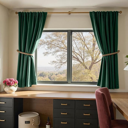 Lazzzy Velvet Blackout Curtains Thermal Insulated Room Window Drapes Super Soft Luxury Curtains for Living Room Bedroom Rod Pocket 2 Panels, Emerald Green, 52" W x 63" L