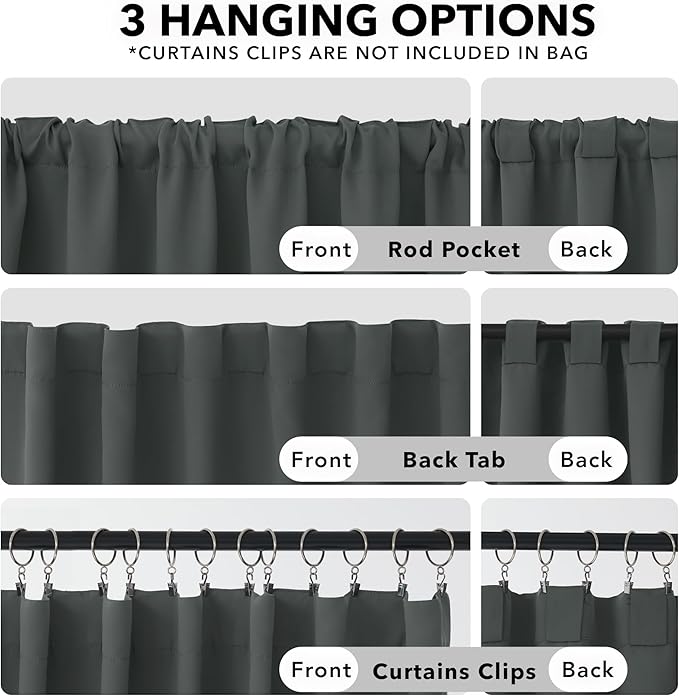 Deconovo Long Blackout Patio Door Curtains Back Tab and Rod Pocket Thermal Insulated Room Darkening Curtains for Window 52Wx108L Inch Dark Grey 2 Panels