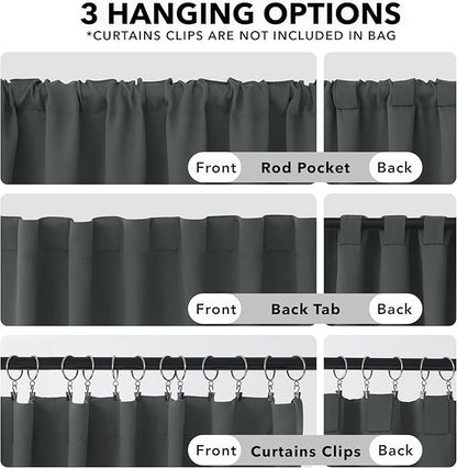 Deconovo Long Blackout Patio Door Curtains Back Tab and Rod Pocket Thermal Insulated Room Darkening Curtains for Window 52Wx108L Inch Dark Grey 2 Panels