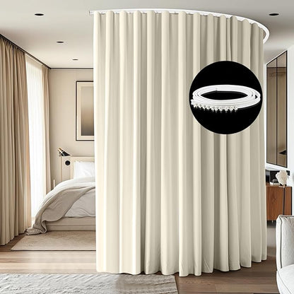 Room Divider Ceiling Mounted Curtains Track Sets Extra Wide Blackout Curtain Flexible Tracks for Bedroom Privacy Partition Separator, 1 Panel Beige Drape and White Rail, W15 x H9ft