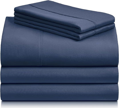 LuxClub 5 PC Split King Sheet Set, Deep Pockets Wrinkle Free Cooling Bed Sheets Hotel Bedding for Women, Men, Includes 2 Fitted Sheet, 1 Flat Sheet and 2 PillowcasesSoft Navy