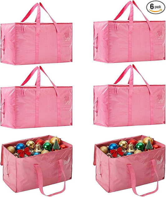 Moving Bags Heavy Duty Extra Large, Moving Boxes, Moving Supplies Essentials,Storage Bins with Lids, Plastic Packing Totes, Storage Bags for Clothes with Handles & Zippers(Pink, 6 Pack)