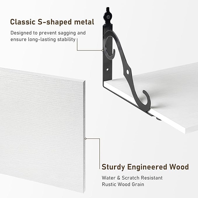 Dreamland Deep Floating Shelves, 31" W x 12" D Wall Shelves Set of 2, Wide Display Shelf Wall Mounted with Brackets, Bookshelf for Living Room, Bathroom, Bedroom, White