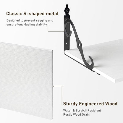 Dreamland Deep Floating Shelves, 16" W x 12" D Wall Shelves Set of 2, Wide Display Shelf Wall Mounted with Brackets, Bookshelf for Living Room, Bathroom, Bedroom, White