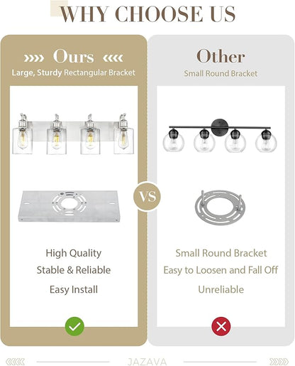 4-Light Bathroom Vanity Light, Brushed Nickel Wall Sconce, Modern Bathroom Light with Clear Glass, VL01BN-4