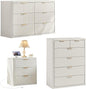 LEYAOYAO Fluted Dressers & Nightstand Set of 3, Wood 48" Wide Dresser & 42" Tall Chest of Drawers,Modern Bedroom Furniture Sets, Antique White Wooden Nightstand with 3 Drawers & Charging Station
