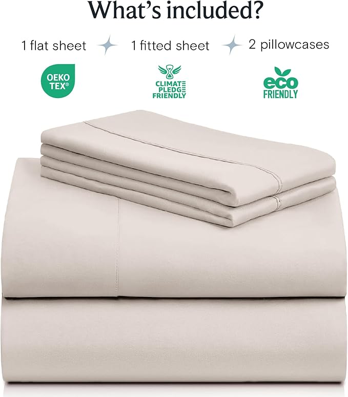 LuxClub 4 PC Sheet Set Bed Sheets Deep Pockets 16" Eco Friendly Wrinkle Free Cooling Machine Washable Hotel Bedding Silky Soft - Linen Full