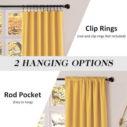 DONREN Gold Yellow Backdrop 5FT x 9FT Curtains for Christmas Background - Energy Saving Thermal Insulated Solid Rod Pocket Blackout Draperies for Patio (1 Pair,W 60 by L 108 Inch Length)