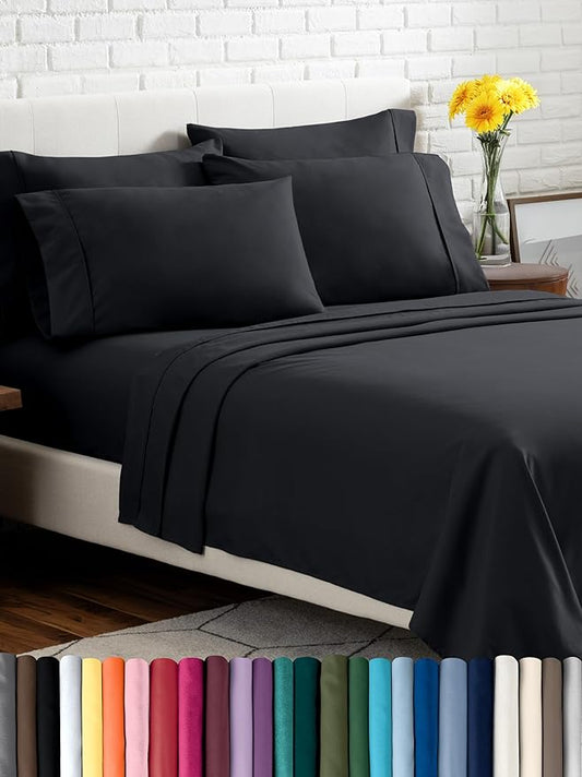 Bare Home Hotel Luxury Twin XL Sheet Set, Extra Soft - 4 Piece Set - Deep Pockets - Easy Fit - Cooling & Breathable - Wrinkle, Fade, Stain Resistant - Includes 2 Pillowcases (Twin XL, Black)