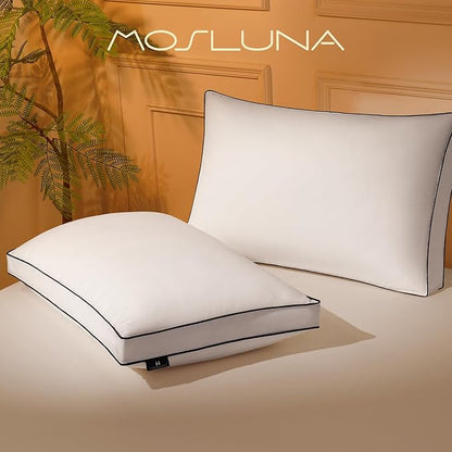 Feather Down Pillows Queen Size Set of 2 with Gusset, Luxury Hotel Collection Bed Pillow 2 Pack, Down Surrounded Gusseted Pillows for Sleeping, Soft Fluffy for Side, Back Sleepers 20x28+2 in.