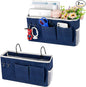 Ozzptuu Bedside Storage Caddy/Bedside Hanging Storage Bag for Headboards Bunk Beds Dorm Rooms Book Phone Magazine Holder (2PC Navy Blue)