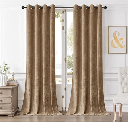SMILETIME Amber Beige Crushed Velvet Curtains 52x96 inch Luxurious Thermal Insulated Soundproof Drapes for Living Room Bedroom Office Soft and Durable Light-Filtering Window Treatments, 2 Panels