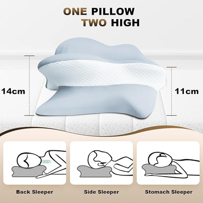 Cervical Neck Pillow for Sleeping - Ergonomically Designed Memory Foam Pillows for Neck Pain Relief, Side Sleeper Pillow for Neck Pain with Washable Cooling Cover for Side and Back Sleepers（Blue）