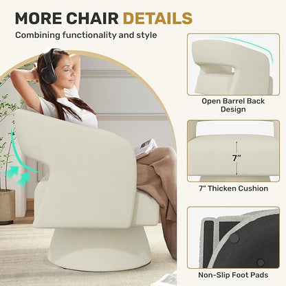 Swivel Accent Chair Set of 2, Modern Comfy Chenille Barrel Chairs, Oversized Upholstered Round Arm Chair for Living Room, Bedroom, Reading Room, Beige