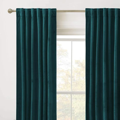 RYB HOME Velvet Curtains 102 inches Long, Back Tab Room Darkening Noise Reducing Window Treatment for Living Room Bedroom Privacy Protect for Stuido, Peacock Blue, W52 x L102 inch, 2 Panels
