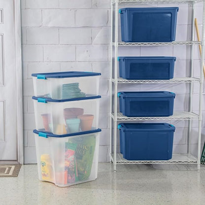 Sterilite 8-Pack Latch and Carry, Clear Plastic Storage Bins with Latching Lids and Full-Grip Handles, 27 Gallon