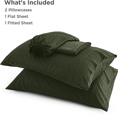 Bedsure Queen Sheet Set, Rayon Derived from Bamboo, Cooling Sheets, Breathable & Soft, Deep Pocket Up to 16 Inches, Hotel Luxury Silky Bedding for Hot Sleepers, Olive Green
