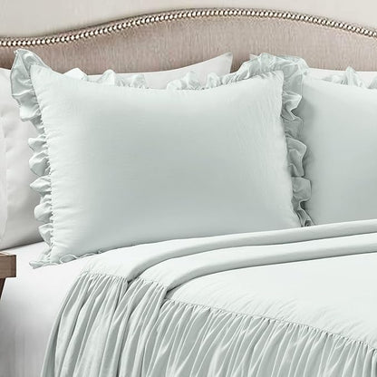Lush Decor Ruffle Skirt Bedspread Set - 3-Piece Luxurious Farmhouse Bedding - Elegant Ruffle Detail - Timeless Style - Soft Lightweight Sheets - King, Sea Salt