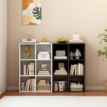 OSCHF 6-Cube Storage Shelf Bookcase - Wooden 3-Tier Floor Standing Open Bookshelf for Home and Office, Display Cabinet, Warm White