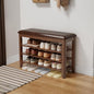 AQIMUELE Shoe Bench with Leather Cushion, 3 Tiers Shoe Storage Bench Height Adjustable, Walnut Wood Entryway Bench for Hallway, Mudroom