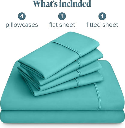 Bare Home Hotel Luxury King Sheet Set, Extra Soft - 6 Piece Set - Deep Pockets - Easy Fit - Cooling & Breathable - Wrinkle, Fade, Stain Resistant - Includes 4 Pillowcases (King, Turquoise)