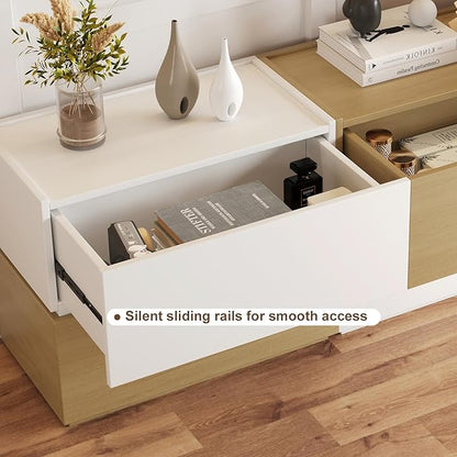 Stackable Storage Drawers, Wooden Drawer Storage Organizer, Modern Nightstands with Wooden Drawers, Small Storage Cabinet, Modular Design, Available in 2 Sizes for Versatile Use Oak Large