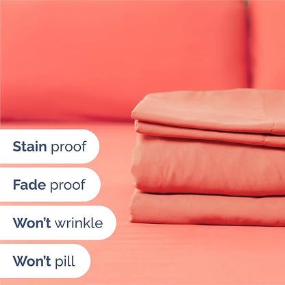 Split King 7 Piece Sheet Set - Cooling & Breathable - Hotel Luxury Bedding - Includes Fitted Sheets for Women, Men, Kids and Teens - 1 Flat, 2 Fitted Sheets, 4 Pillowcases with Deep Pockets - Coral