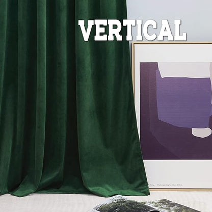 RYB Home Hunter Green Velvet Curtains for Living Room, Vintage Drape 84 inches Long Soft Durable Texture Room Darkening Privacy Window Treatment Decorative Backdrop for Bedrooom, W52 x L84, 2 Panel