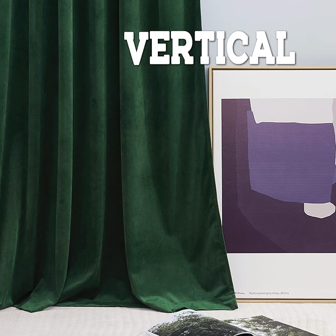 RYB HOME Living Room Curtains, Vintage Velvet Drapes Soft Durable Texture Room Darkening Window Treatment Decorative Backdrop Thermal Curtains for Bedrooom, Hunter Green, W52 x L108 inch, 2 Panel