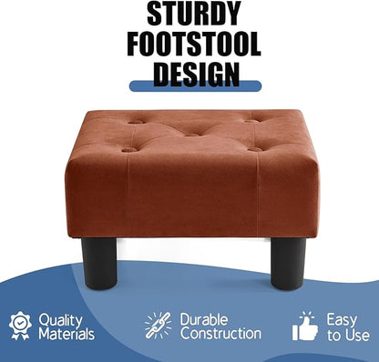 BRIAN & DANY Small Foot Stool, Velvet Foot Stools with Legs, Stable Small Footstool for Living Room, Brown