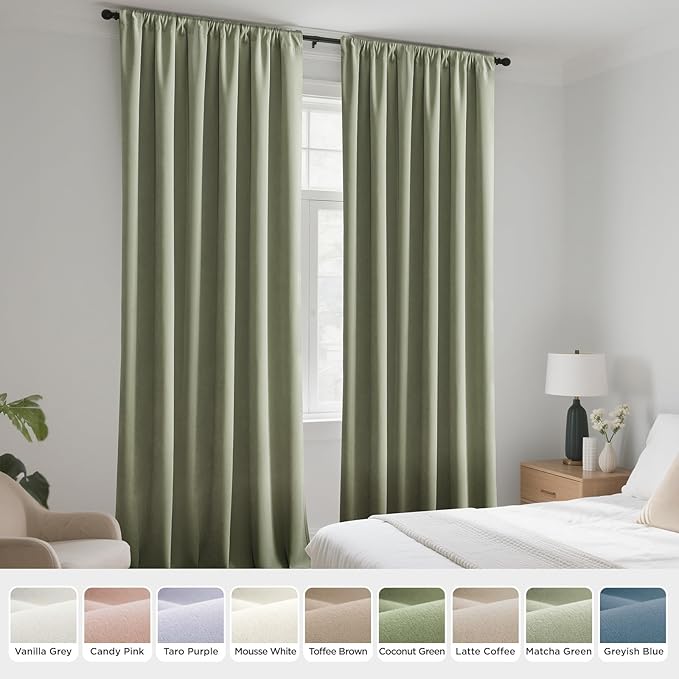 Joydeco Sage Green Velvet Curtains 72 Inches 2 Panels, Luxury Thermal Insulated Soft Green Curtains for Bedroom & Living Room, Room Darkening Velvet Drapes, Rod Pocket (52W x 72L)