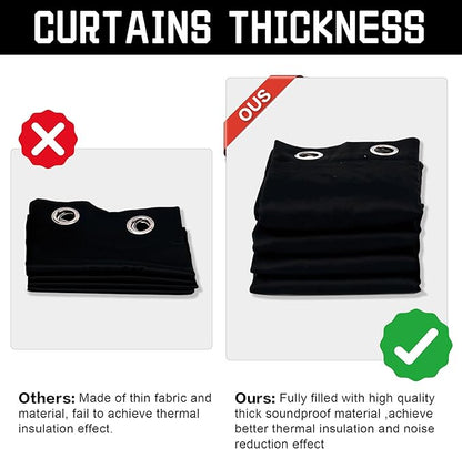 Black Heavy Soundproof Curtains for Window 3-in-1 Full Blackout Drapes Noise Canceling Heat Insulating Winter Curtains for Bedroom Living Room (1 Panel, Black, 50" x 84")