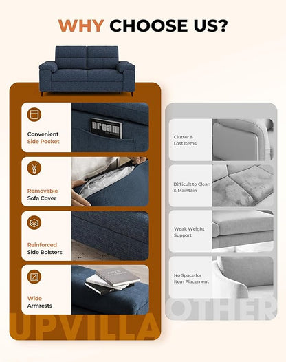 71.25" Modern Sofa Couch for Living Room, Deep Seat Sofas with 8”Cushion, Comfy 2-Seater Chenille Loveseat with Convertible Armrest, Removable Sofa Cover, High Leg(Blue)