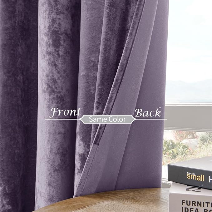 SMILETIME Lilac Purple Crushed Velvet Curtains 52x96 inch Luxurious Thermal Insulated Soundproof Drapes for Living Room Bedroom Office Soft and Durable Light-Filtering Window Treatments, 2 Panels