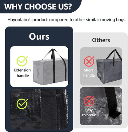Moving Bags Heavy Duty Extra Large, Moving Boxes, Moving Supplies Essentials, Blue Storage Bins with Lids, Plastic Packing Totes, Storage Bags for Clothes with Handles & Zippers(Black, 12 Pack)