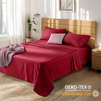 LBRO2M 100% Cotton Sheets Set Deep Pocket 19", 1000 Thread Count King Size 4 Piece Bed Sheet Sets Soft Comfortable Bedding All Season (King, Burgundy)