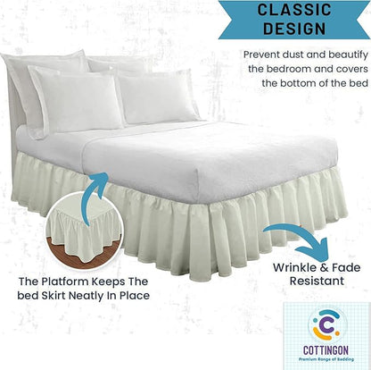 Ruffled Bed Skirt with Split Corners-Dust Ruffle - 21" Drop 100% Microfiber Soft,Sheen & Luxurious Look - Bed Skirts (Ivory -Twin)