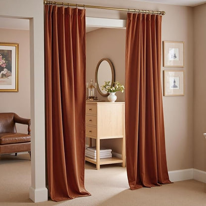 Lazzzy Burnt Orange Velvet Curtains 108 Inches Long Blackout Thermal Insulated Room Darkening Lined Curtain Drapes Back Tab Window Treatments for Bedroom Living Room 2 Panels,52 x 108 Inch, Caramel