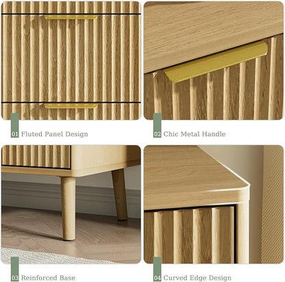 LYNSOM Fluted Dresser and Nightstand Sets 3 Piece, 6-Drawers Dresser and 1-Drawer Nightstands Set of 2, Wood Bedroom Furniture Set for Home, Bedroom, Hallway, Oak