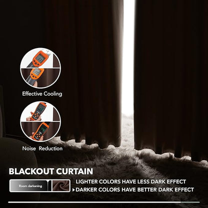Deconovo Blackout Curtains, Thermal Insulated, W52 x L95 2 Panels, Back Tab, Machine Washable, Room-Darkening Drapes for Bedroom/Living Room Chocolate