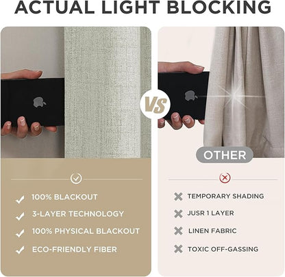 Joydeco Blackout Curtains for Bedroom - 100% Light Blocking 2 Panels Light Beige Drapes 42"W x 90"L, Thermal Insulated Room Darkening Curtains, Linen Textured for Living Room, Rod Pocket & Back Tabs