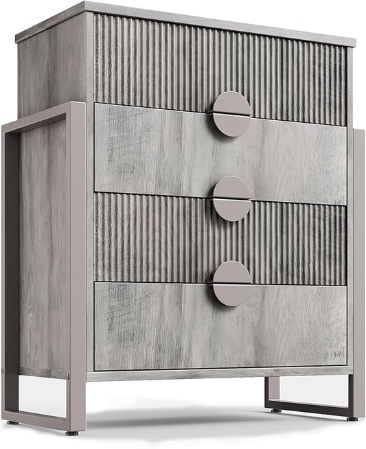 LGHM Fluted Dresser for Bedroom with 4 Drawers, Modern 4 Drawers Dressers with Semicylinder Fluted, Solid Chest of Drawers, 36" Tall Dresser with Bold Steel Frame, Metal Handles, Gray