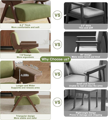 Accent Chair Mid Century Modern Chair, Velvet Upholstered Lounge Arm Chair with Solid Wood, Cozy Reading Chair for Living Room, Bedroom, Balcony (Green)
