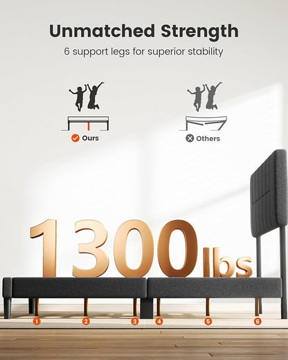 Amada Queen Platform Bed Frame with 12 Thickened Legs & Adjustable Fabric Upholstered Headboard, Solid Wooden Support 1300 Lbs Weight Capacity, No Box Spring Needed/Easy Assembly/Underbed Storage