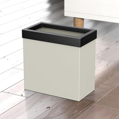 Gatco Modern Rectangle Wastebasket, Matte Pearl and Matte Black Combo - Stainless Steel Trash Can with Removable Lid, Leakproof, 3 Gallon Capacity for Bathroom, Bedroom, Kitchen, or Office