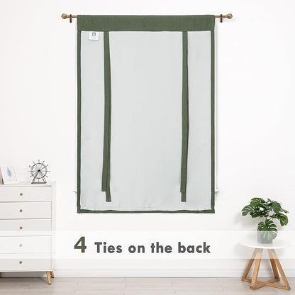DriftAway Double Layer Linen Blackout Tie Up Curtains Thermal Insulated Fully Lined Balloon Roman Shade Bathroom Window Adjustable Rod Pocket for Small Window 31 Inch by 47 Inch Olive Green