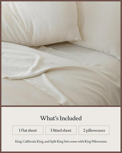 Cozy Earth Luxury Bed Sheet Set - 100% Viscose from Bamboo Fabric, Ultra-Soft & Breathable, Fits Regular & Deep Pocket Mattresses up to 20" - 4 Pieces California King Sheet Set Oat